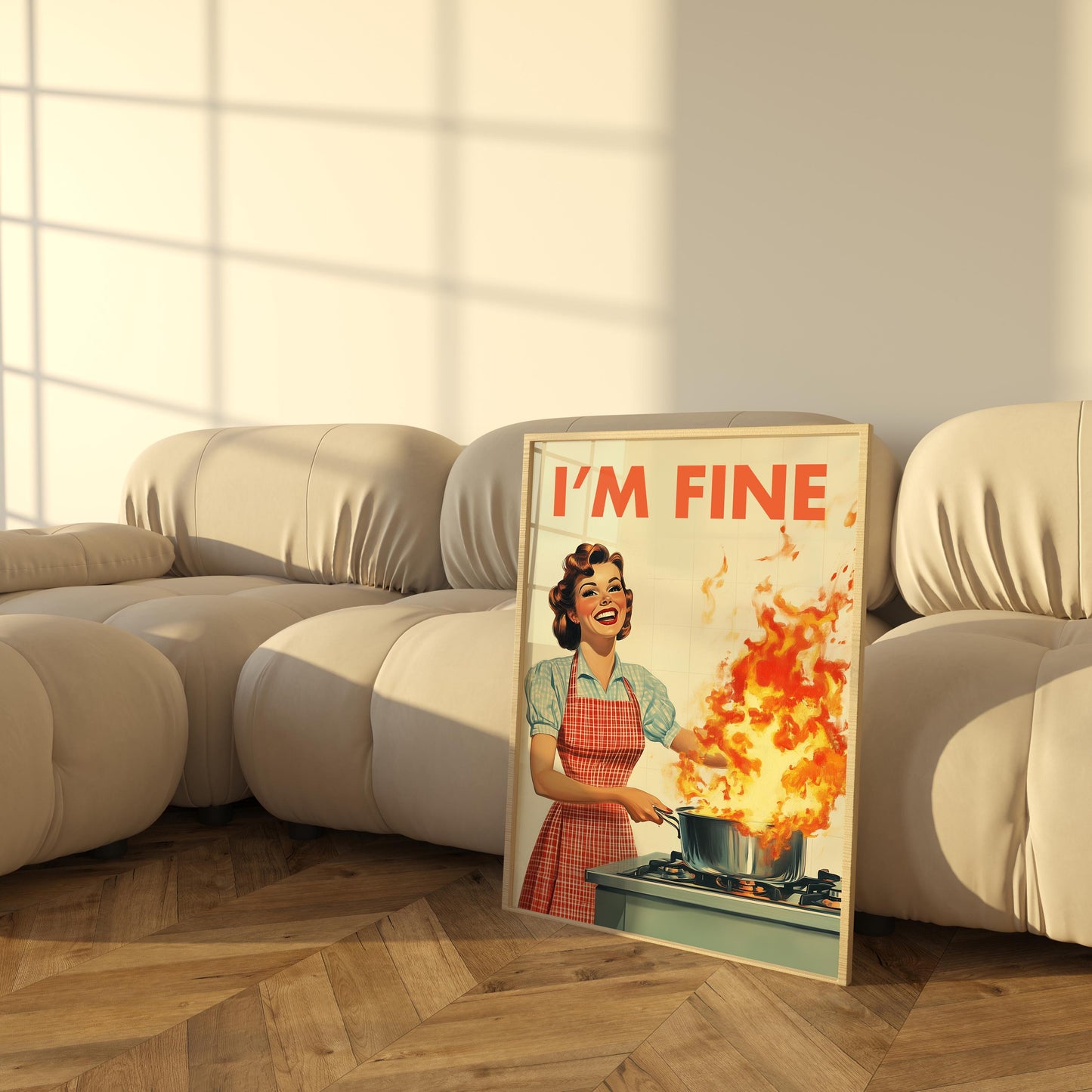 Retro Kitchen Print, Funny 50s Poster, Vintage Cooking Art, Humorous Kitchen Decor, Retro Wall Art Gift Ideas, “I’m Fine” Print