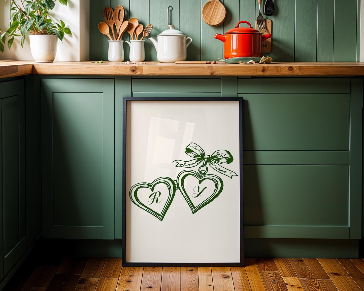 Custom Couples Initial Locket Art Print, Personalized Anniversary Gift, Printed and Shipped, Valentine's Gift, Wall Art for Couples