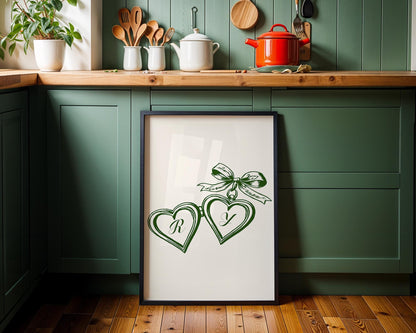 Custom Couples Initial Locket Art Print, Personalized Anniversary Gift, Printed and Shipped, Valentine's Gift, Wall Art for Couples