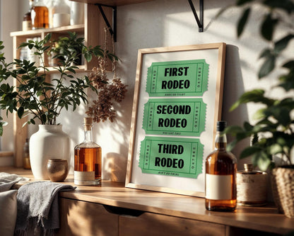 First Rodeo Ticket Art Print, Vintage Western Decor, Cowboy Print, Fun Wall Art for Home or Office