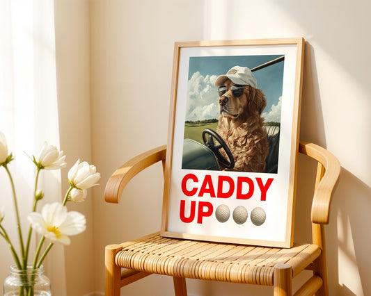 Golden Retriever Golf Art, Printable Dog Wall Decor, Golf Lover Gift, Nursery Art, Funny Golfing Print