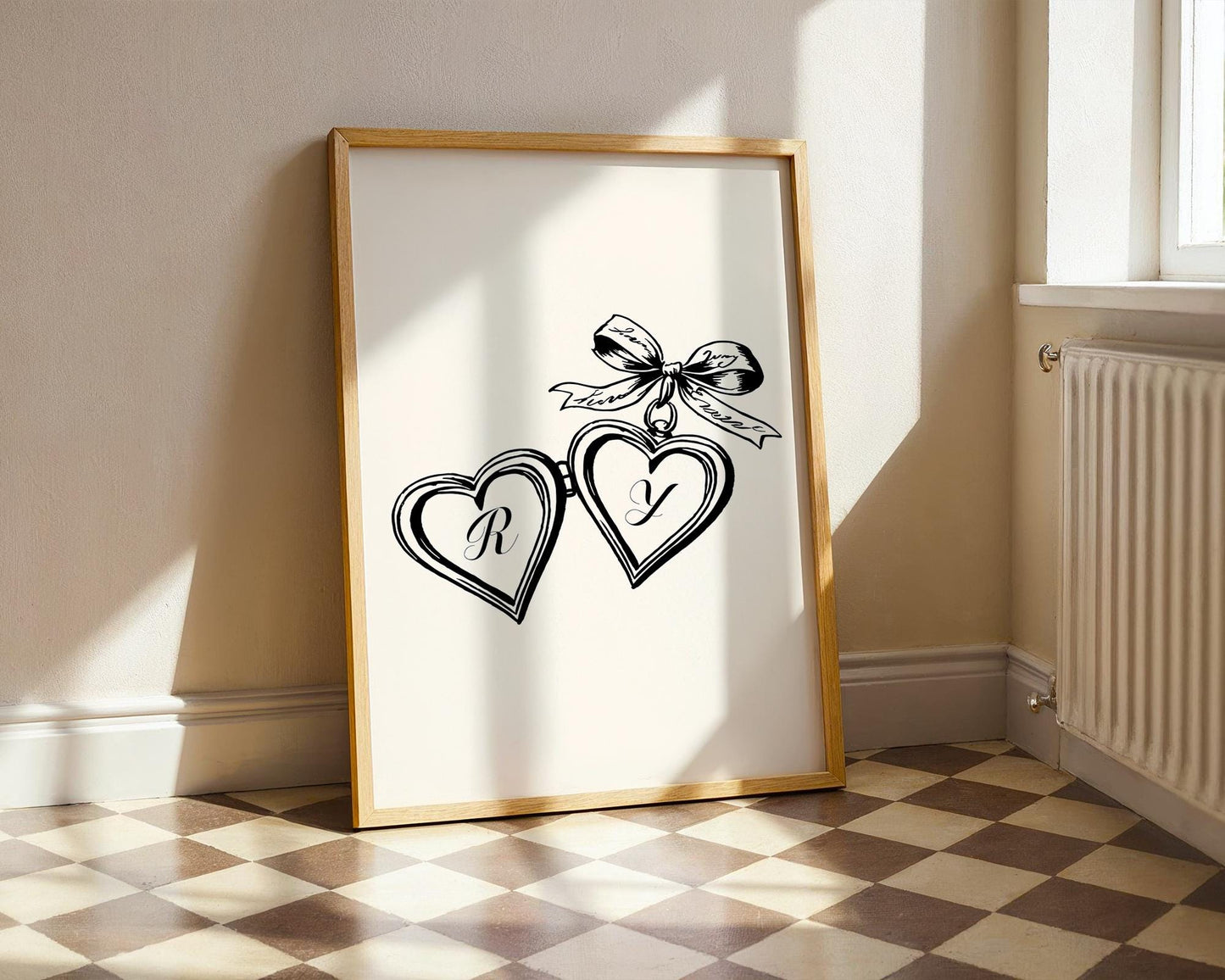 Custom Couples Initial Locket Art Print, Personalized Anniversary Gift, Printed and Shipped, Valentine's Gift, Wall Art for Couples