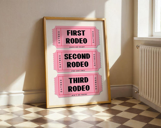 First Rodeo Ticket Art Print, Vintage Western Decor, Printed Cowboy Artwork, Fun Wall Art for Home or Office