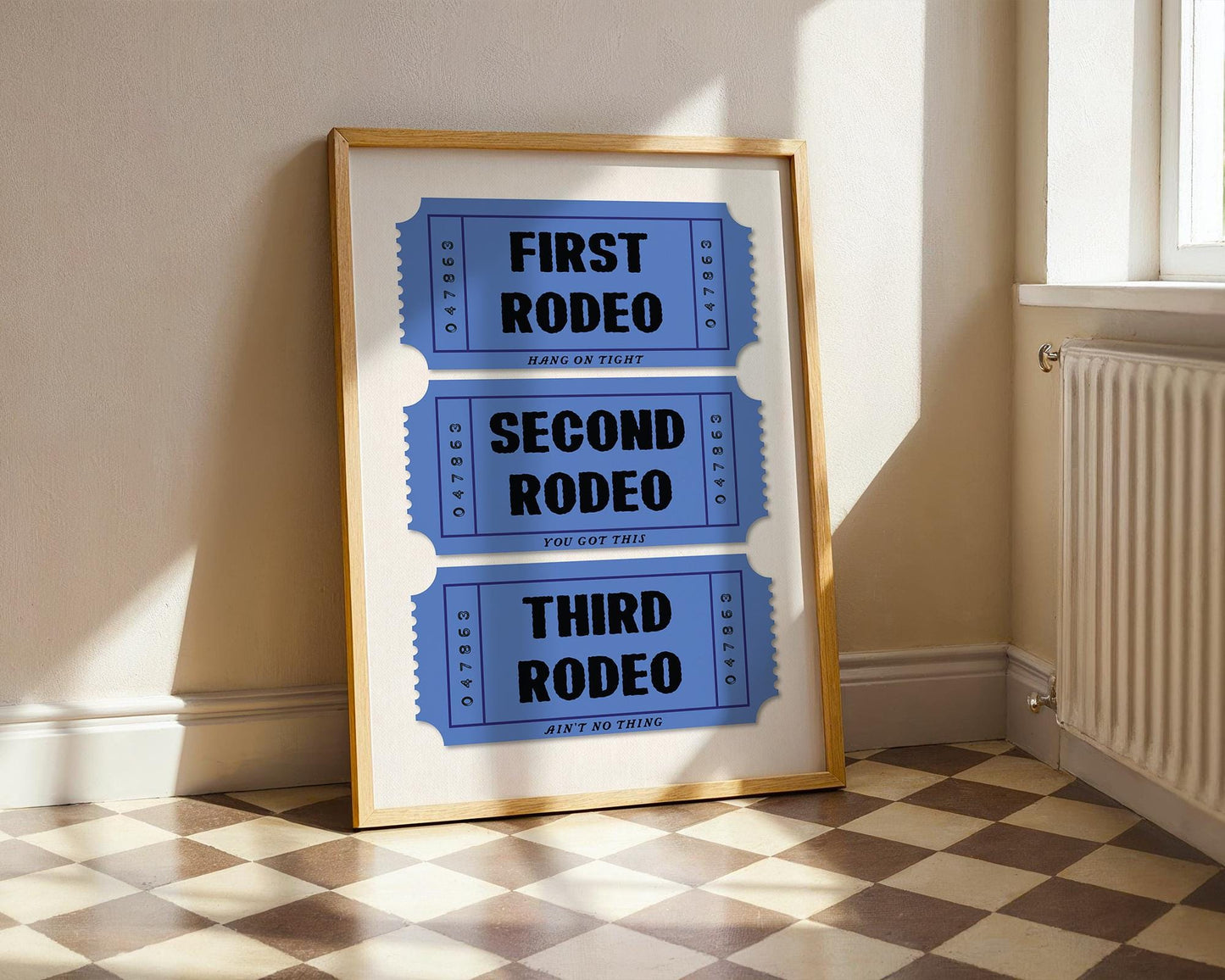 First Rodeo Ticket Art Print, Western Boho Decor, Printed Cowboy Artwork, Fun Wall Art for Home or Office