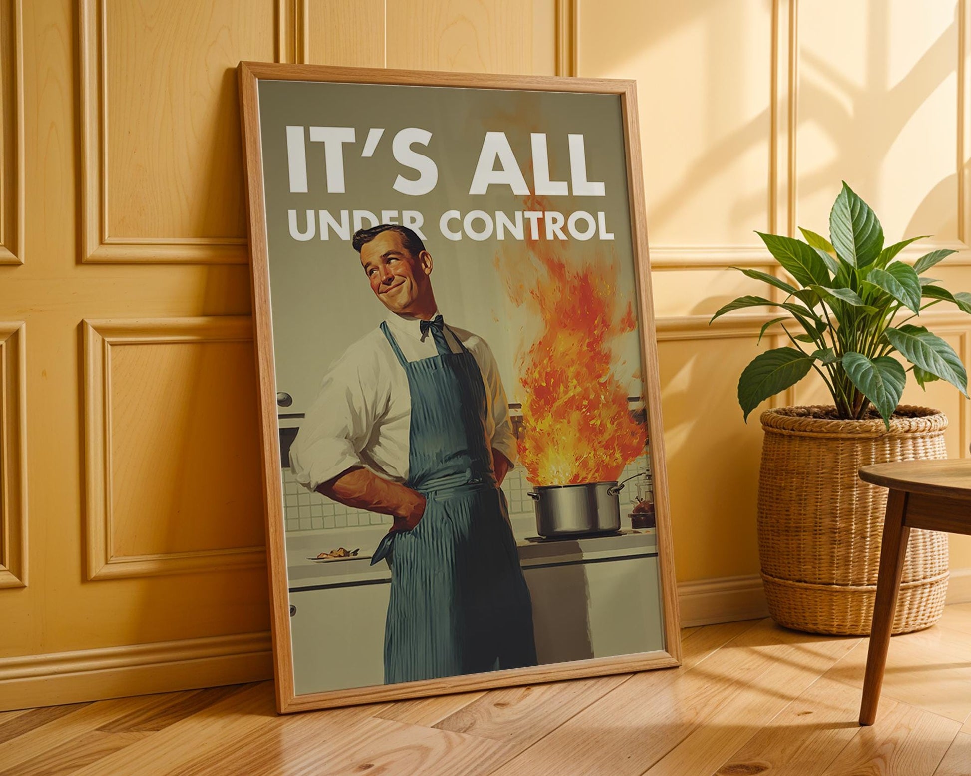 Retro Kitchen Print, Funny 50s Poster, Vintage Cooking Art, Humorous Kitchen Decor, Retro Wall Art Gift Ideas, “Under Control” Print