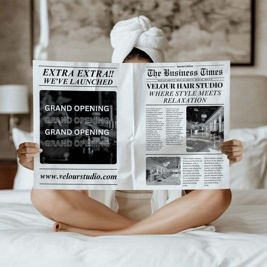Custom Printed And Shipped Business Newspaper, Announcement Newspaper Salon, New Business Announcement, Large Newspaper Editable
