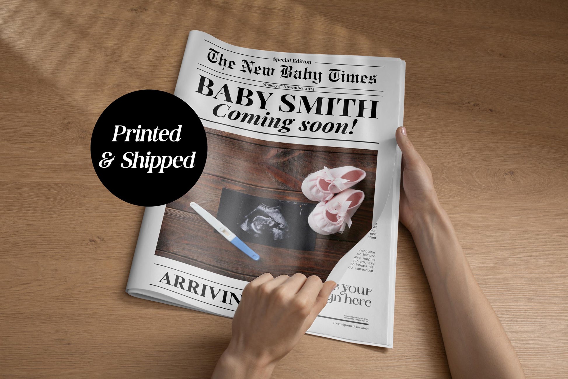 Custom Printed And Shipped Newspaper, Pregnancy Baby Announcement Large Newspaper Editable
