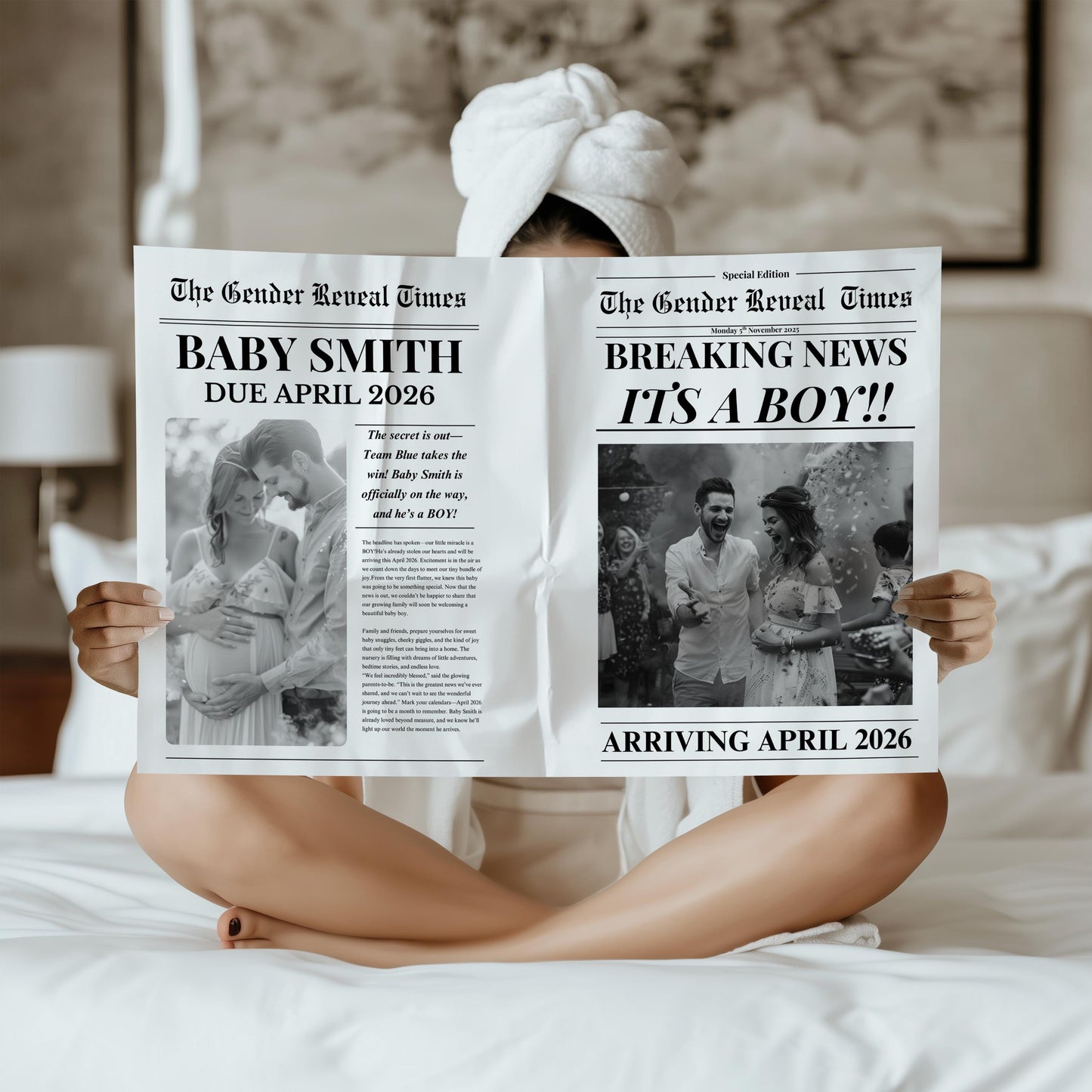 Custom Printed And Shipped Newspaper, Gender Reveal, Baby Announcement Large Newspaper Editable