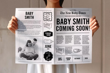 Custom Printed And Shipped Newspaper, Pregnancy Baby Announcement Large Newspaper Editable