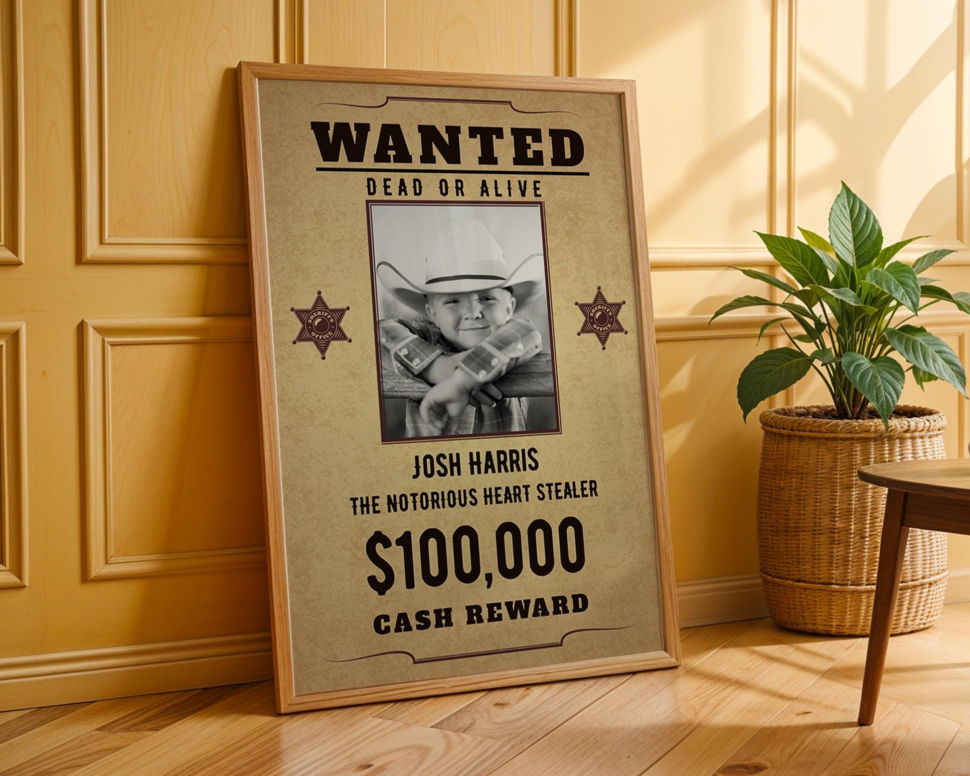 Custom Wanted Poster, Personalized Print for Western Decor, Unique Gift Idea for Cowboy Lovers, Fun Party Sign, Printed and Shipped