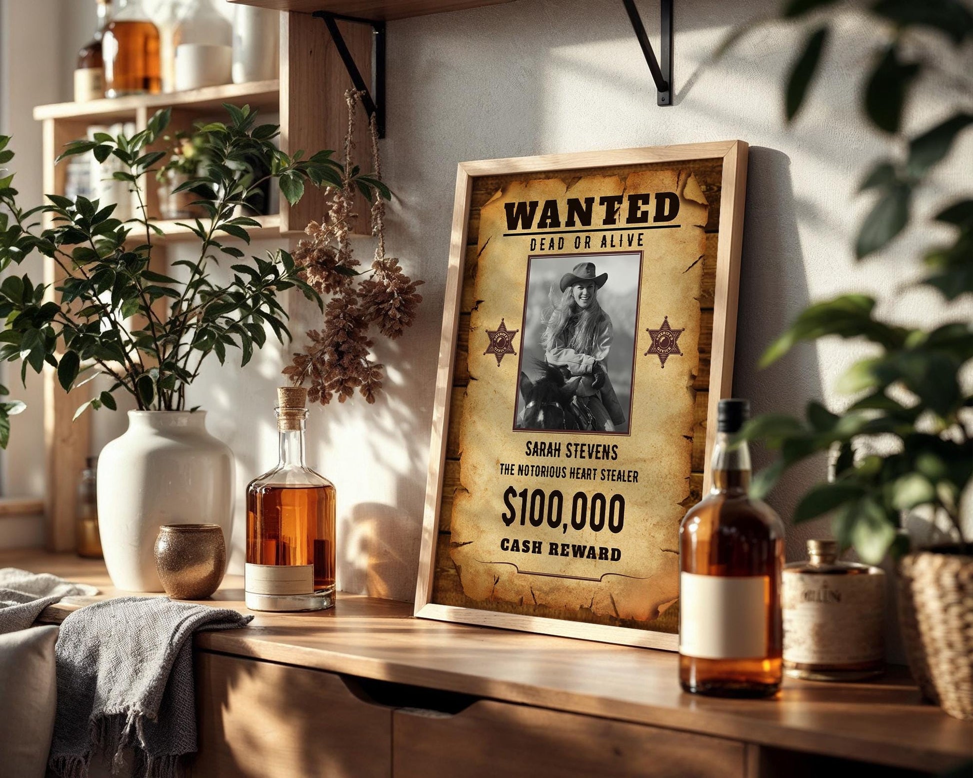 Custom Wanted Poster, Personalized Print for Western Decor, Unique Gift Idea for Cowboy Lovers, Fun Party Sign, Printed and Shipped
