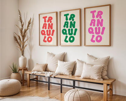 Tranquilo Wall Art, Calm Minimalist Printed and Shipped, Retro Serenity Print, Inspirational Home Deco