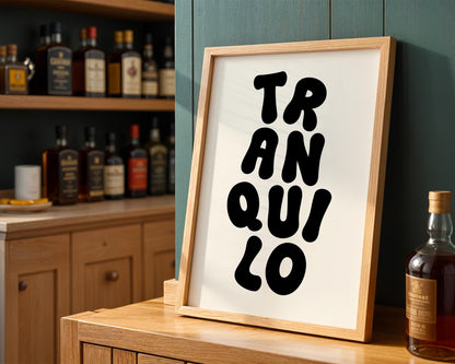 Tranquilo Wall Art, Calm Minimalist Printed and Shipped, Retro Serenity Print, Inspirational Home Deco