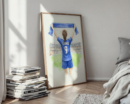 Custom Soccer Print for Girls, Personalized Soccer Art, Unique Soccer Decor, Gift for Soccer Lovers, Wall Art, Any Hairstyle, Football Print
