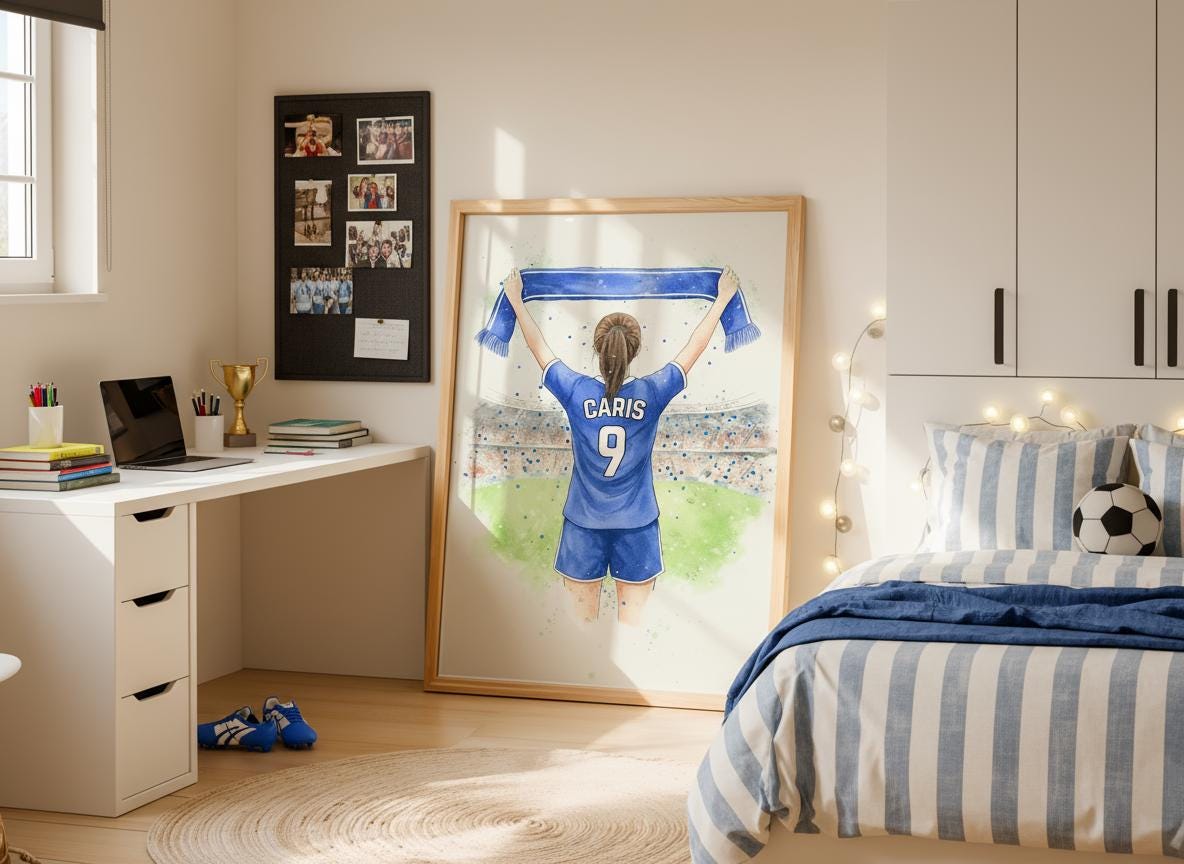 Custom Soccer Print for Girls, Personalized Soccer Art, Unique Soccer Decor, Gift for Soccer Lovers, Wall Art, Any Hairstyle, Football Print