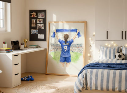 Custom Soccer Print for Girls, Personalized Soccer Art, Unique Soccer Decor, Gift for Soccer Lovers, Wall Art, Any Hairstyle, Football Print