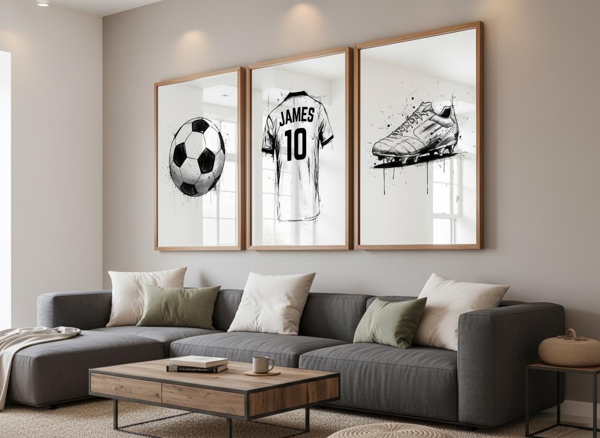 Blueprint Soccer Wall Art Prints, Custom Soccer Decor, Personalized Art for Boys Room, Unique Soccer Gifts, Soccer Poster for Kids' Room