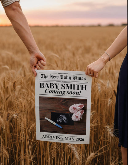 Custom Printed And Shipped Newspaper, Pregnancy Baby Announcement Large Newspaper Editable