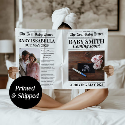 Custom Printed And Shipped Newspaper, Pregnancy Baby Announcement Large Newspaper Editable