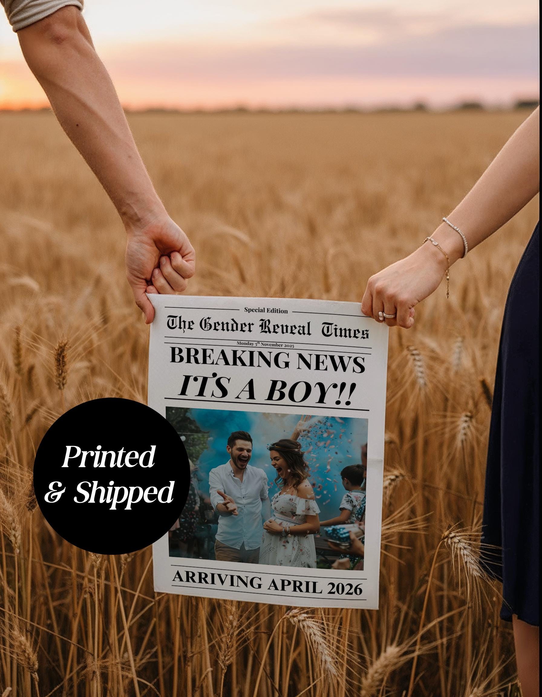 Custom Printed And Shipped Newspaper, Gender Reveal, Baby Announcement Large Newspaper Editable