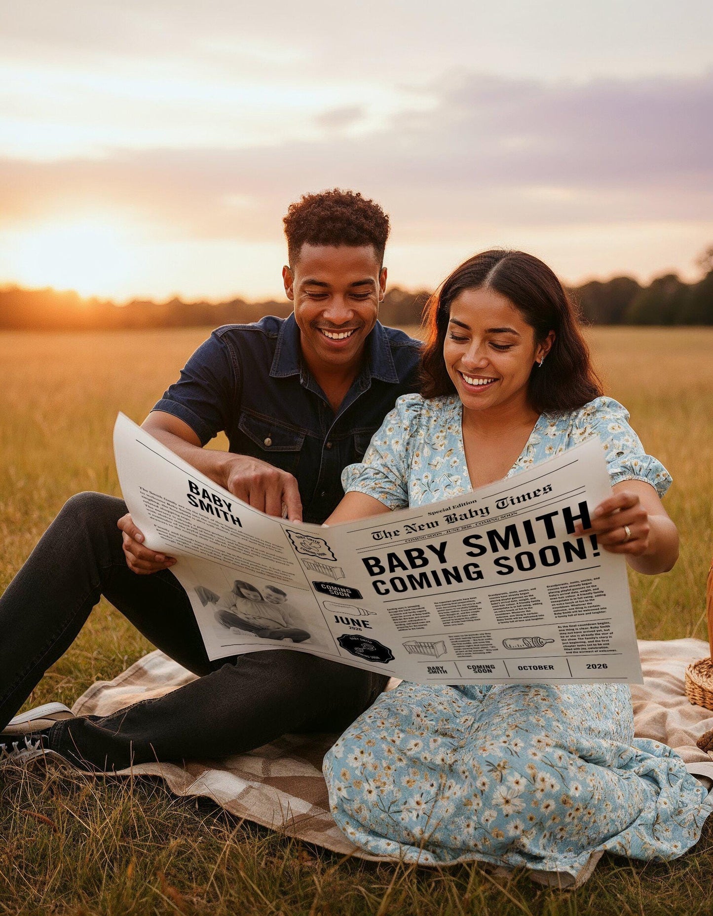 Custom Printed And Shipped Newspaper, Pregnancy Baby Announcement Large Newspaper Editable