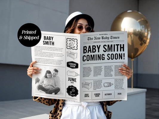 Custom Printed And Shipped Newspaper, Pregnancy Baby Announcement Large Newspaper Editable
