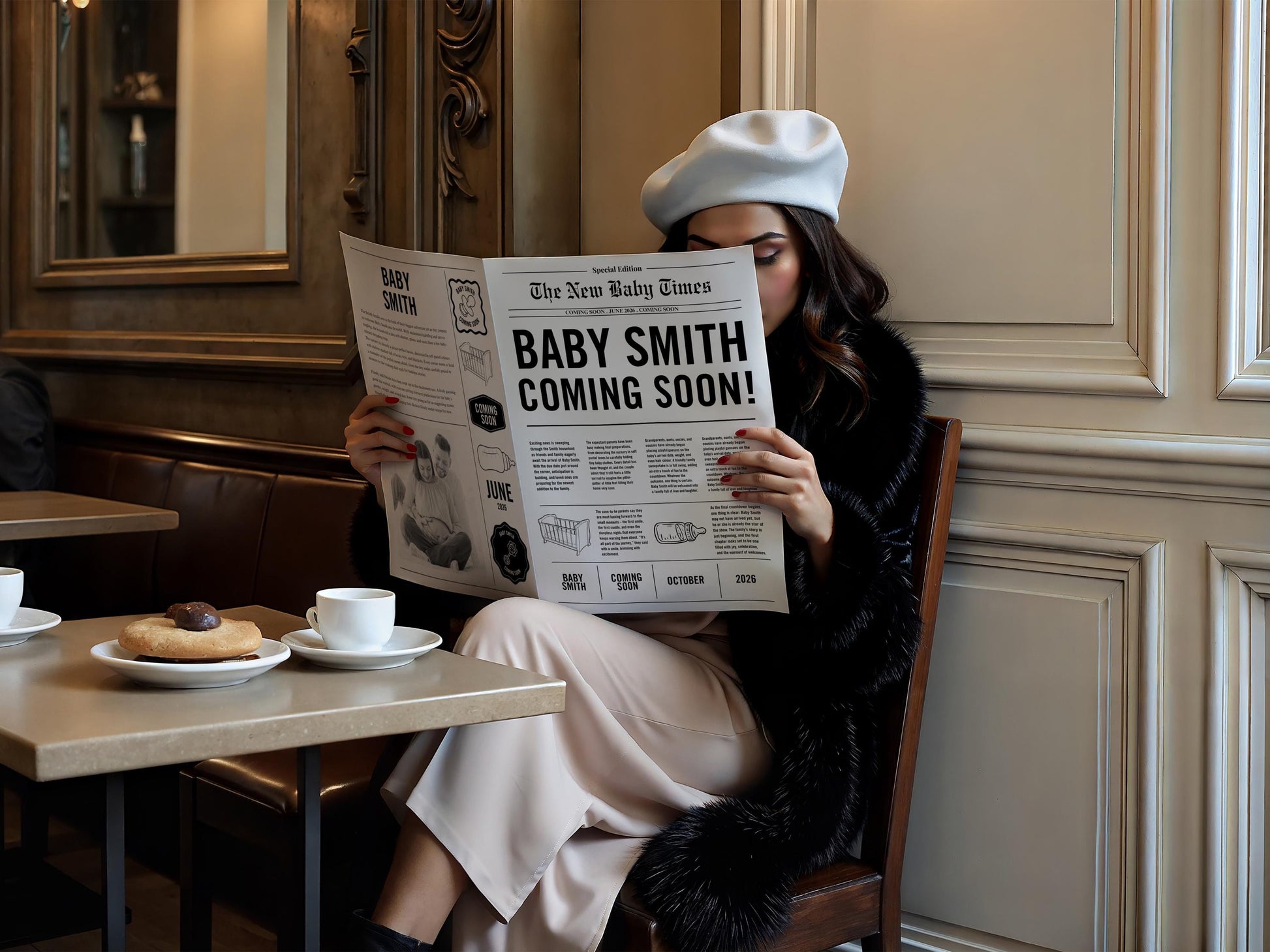 Custom Printed And Shipped Newspaper, Pregnancy Baby Announcement Large Newspaper Editable