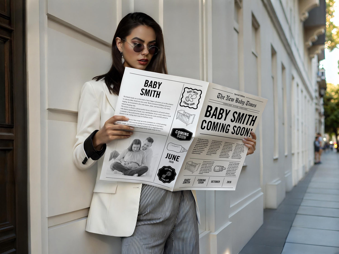 Custom Printed And Shipped Newspaper, Pregnancy Baby Announcement Large Newspaper Editable