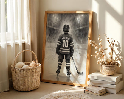 Personalized Hockey Wall Art Print, Custom Hockey Decor, Boys Room Gift, Unique Jersey Art for Kids Bedroom, Digital Download