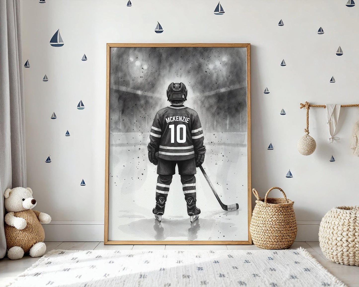 Personalized Hockey Wall Art Print, Custom Hockey Decor, Boys Room Gift, Unique Jersey Art for Kids Bedroom, Digital Download