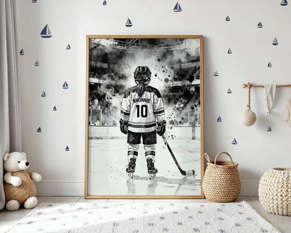 Personalized Hockey Girl Poster, Custom Hockey Art, Girls Bedroom Decor, Digital Download, Hockey Prints