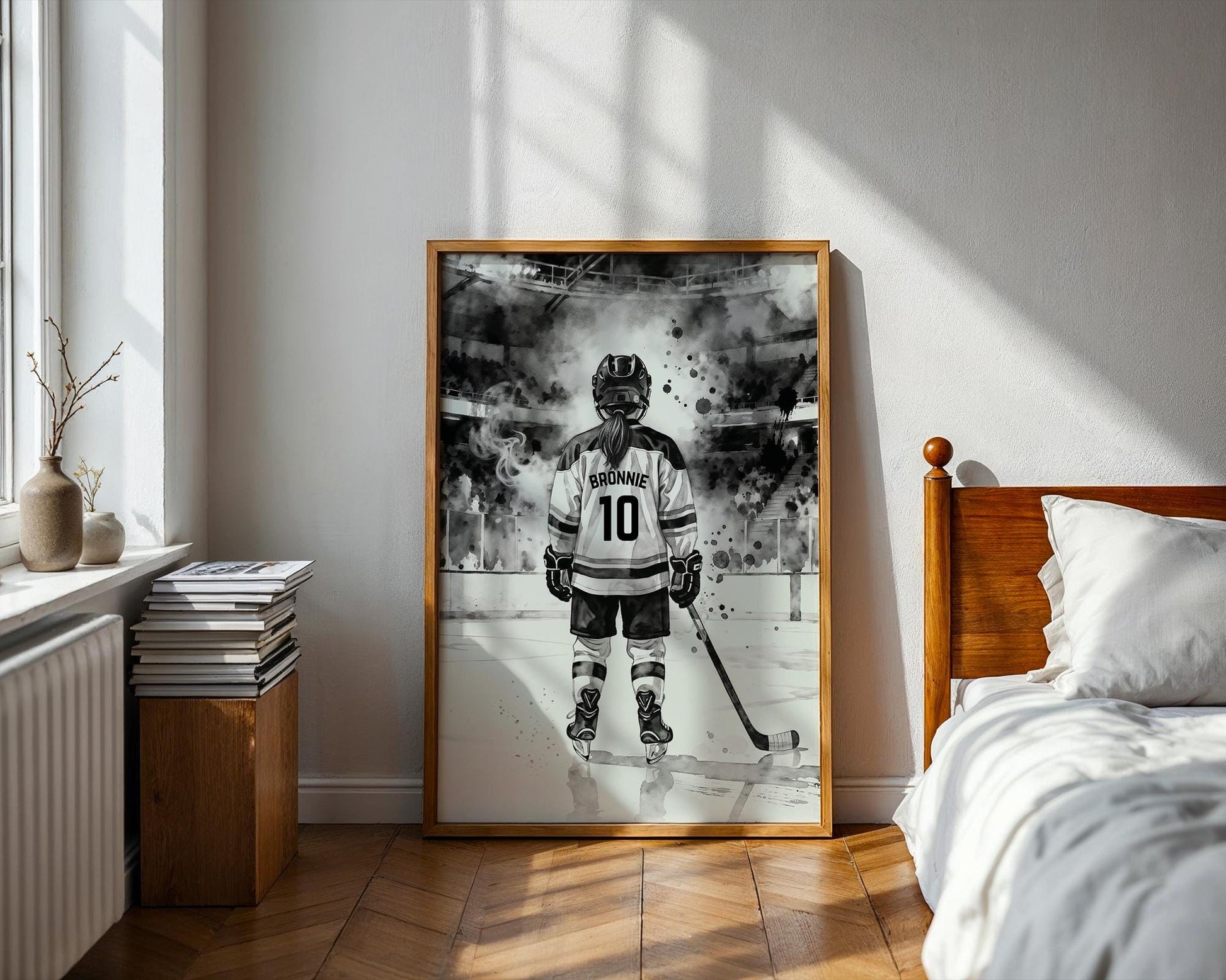 Personalized Hockey Girl Poster, Custom Hockey Art, Girls Bedroom Decor, Digital Download, Hockey Prints