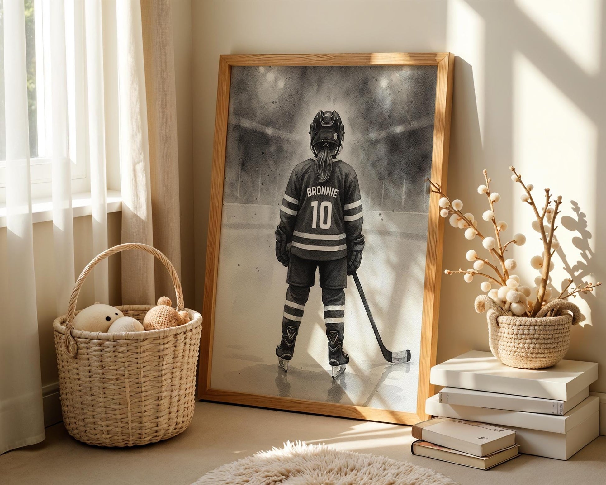 Personalized Hockey Girl Poster, Girls Hockey Wall Art, Custom Decor for Bedrooms, Digital Download Prints