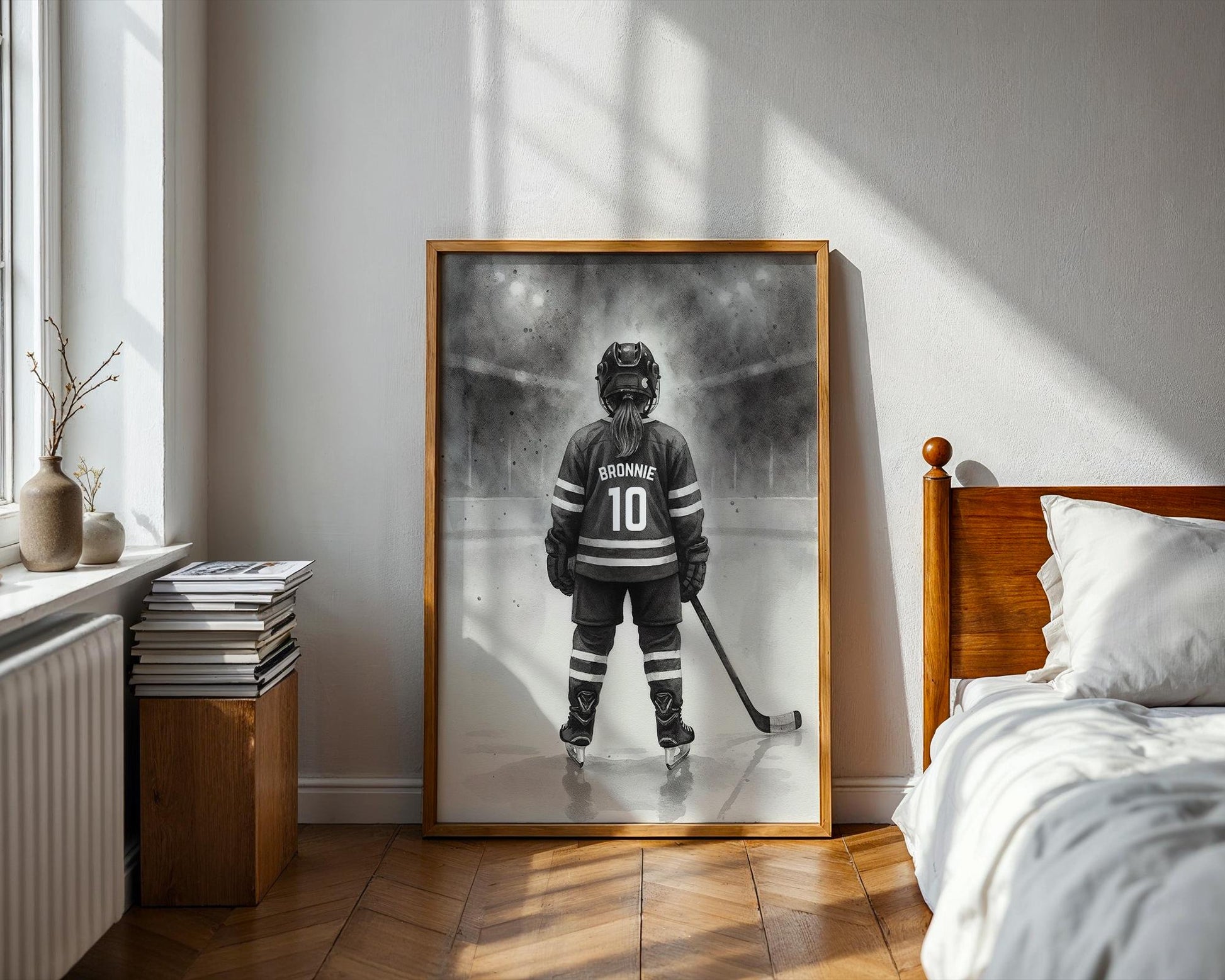 Personalized Hockey Girl Poster, Girls Hockey Wall Art, Custom Decor for Bedrooms, Digital Download Prints