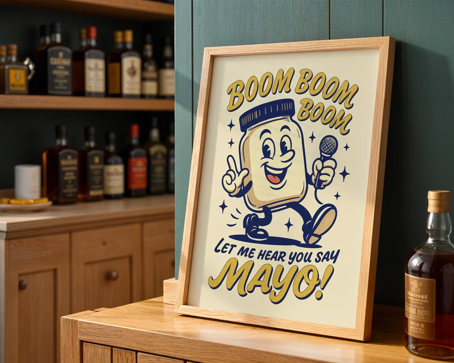 Boom Boom Mayo Retro Kitchen Print | Funny 50s Food Poster | Vintage Cooking Wall Art | Humorous Chef Gift | Retro Diner Decor
