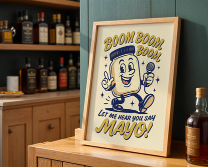 Boom Boom Mayo Retro Kitchen Print | Funny 50s Food Poster | Vintage Cooking Wall Art | Humorous Chef Gift | Retro Diner Decor