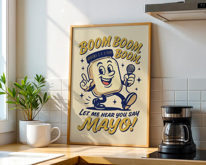 Boom Boom Mayo Retro Kitchen Print | Funny 50s Food Poster | Vintage Cooking Wall Art | Humorous Chef Gift | Retro Diner Decor
