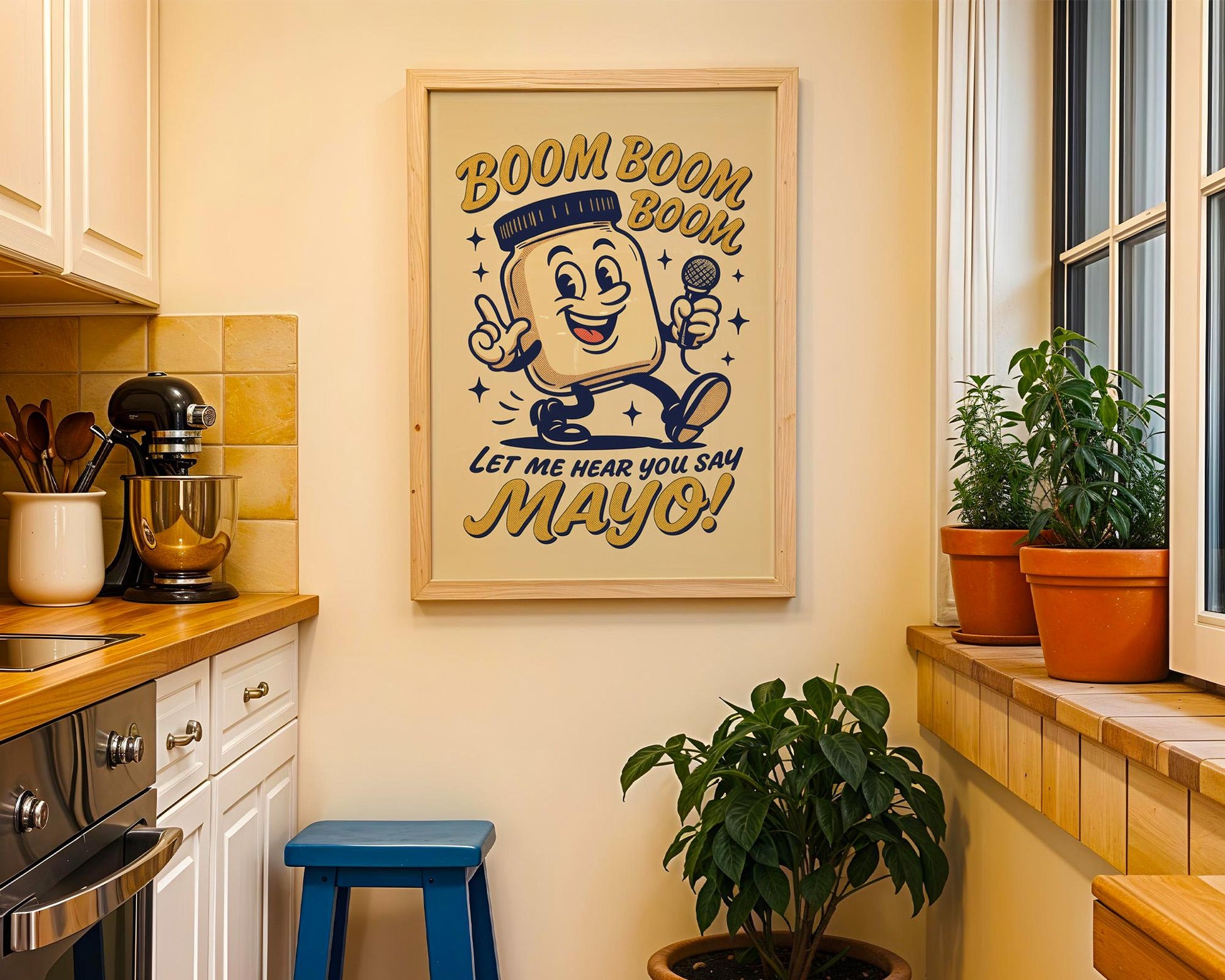 Boom Boom Mayo Retro Kitchen Print | Funny 50s Food Poster | Vintage Cooking Wall Art | Humorous Chef Gift | Retro Diner Decor