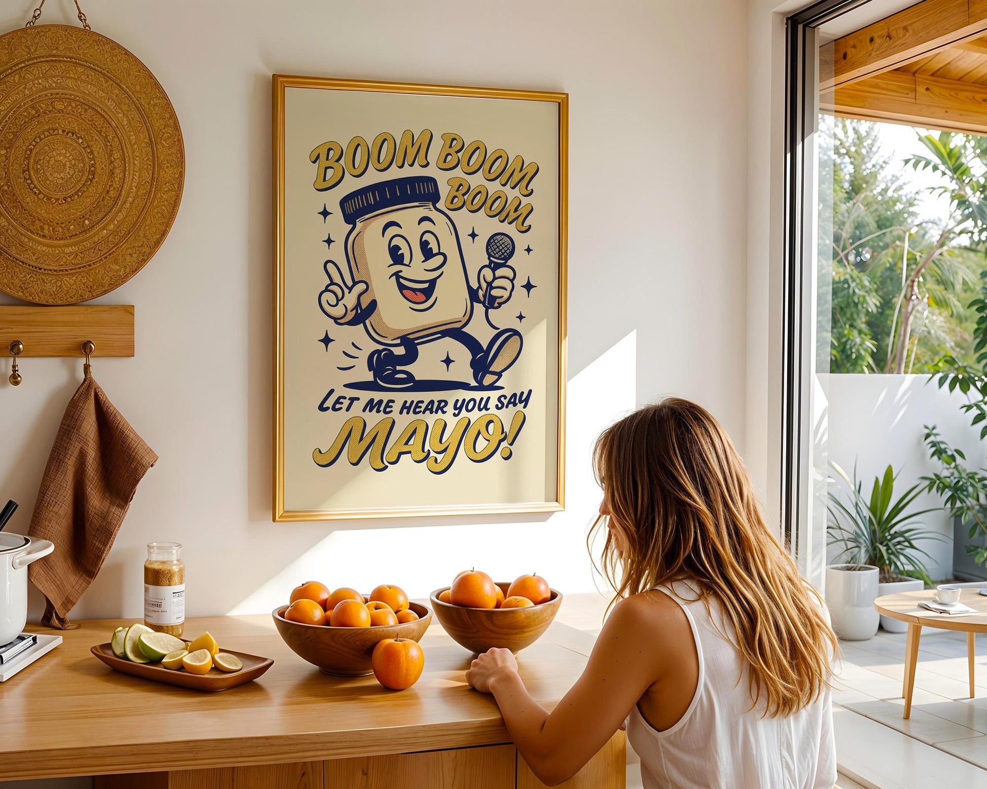 Boom Boom Mayo Retro Kitchen Print | Funny 50s Food Poster | Vintage Cooking Wall Art | Humorous Chef Gift | Retro Diner Decor