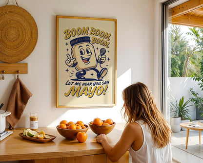 Boom Boom Mayo Retro Kitchen Print | Funny 50s Food Poster | Vintage Cooking Wall Art | Humorous Chef Gift | Retro Diner Decor