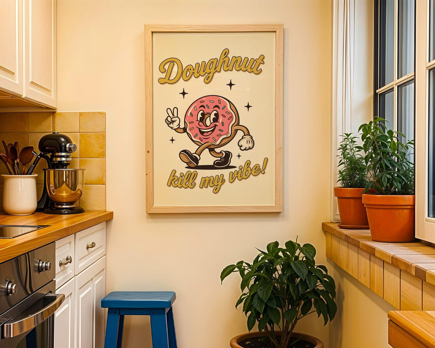 Doughnut Kill My Vibe Retro Kitchen Print | Funny 50s Food Poster | Vintage Donut Wall Art | Humorous Café Decor | Bakery Gift Idea