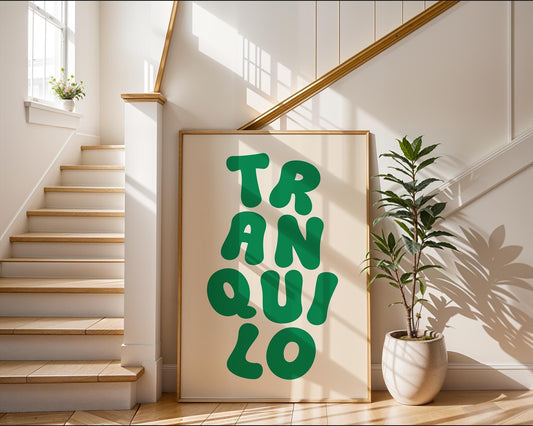 Tranquilo Wall Art, Calm Minimalist Printed and Shipped, Retro Serenity Print, Inspirational Home Deco