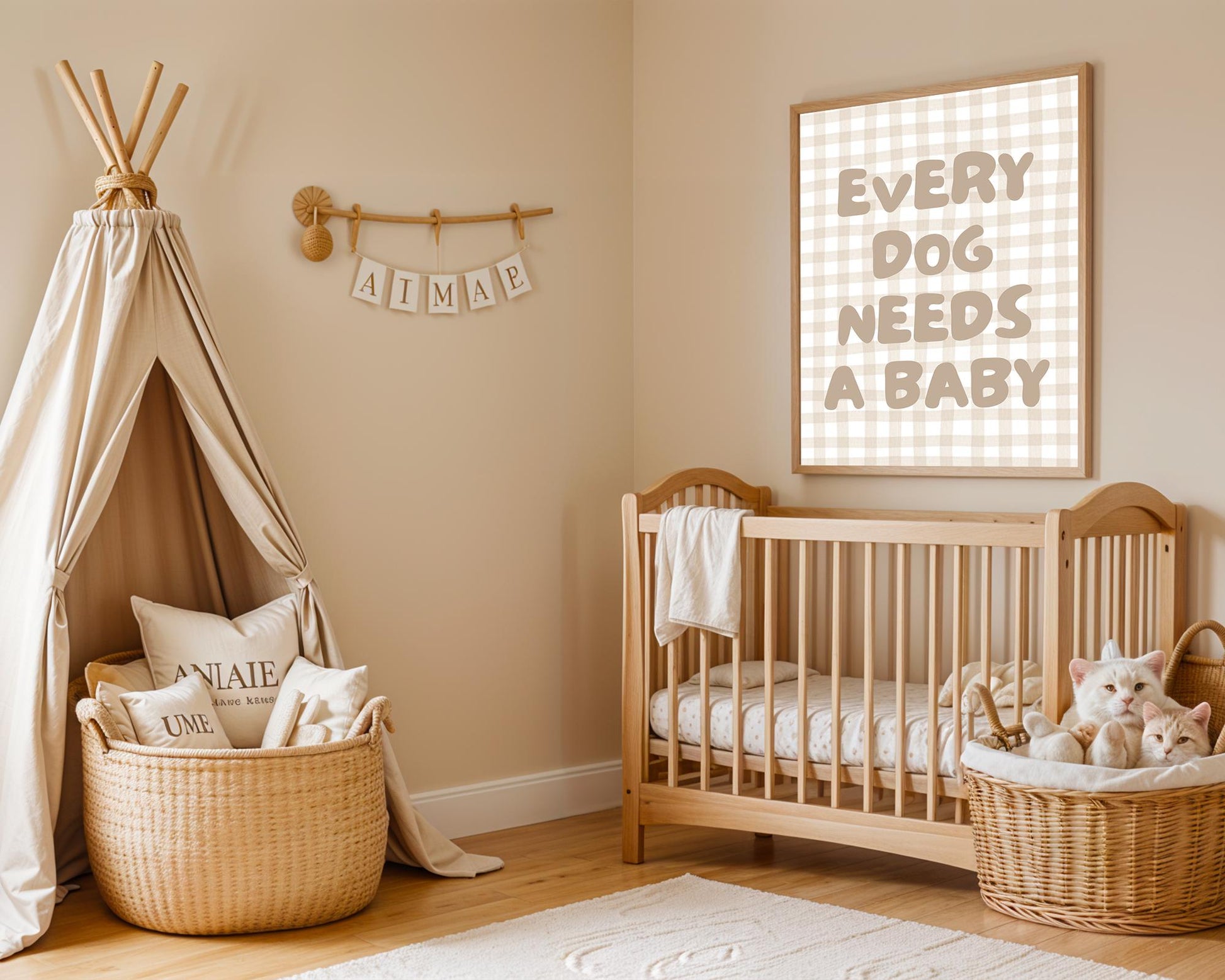 Every Dog Needs A Baby Print, Cute Nursery Wall Art, Digital Download, Baby Announcement, Dog Lover Gift