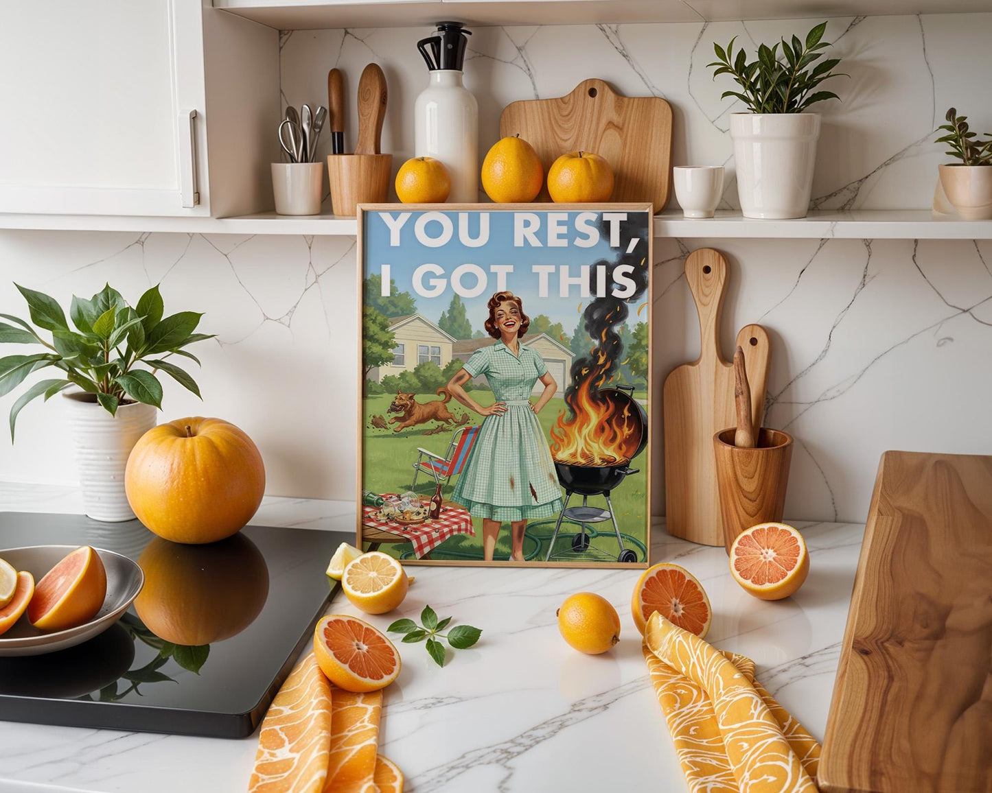 Retro Kitchen Print, Funny 50s Poster, Vintage Cooking Art, Humorous Kitchen Decor, Retro Wall Art Gift Ideas, “I Got This” Print