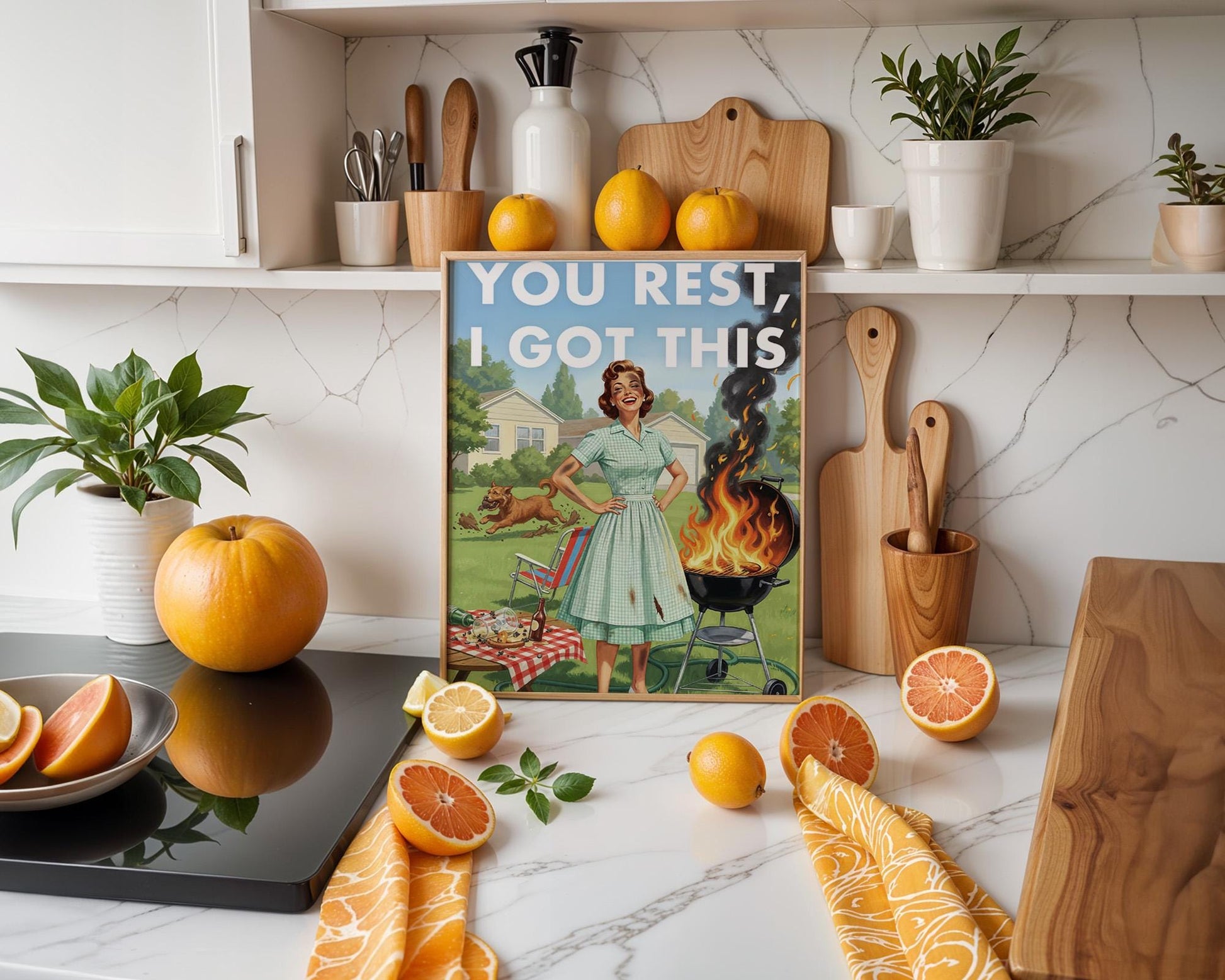 Retro Kitchen Print, Funny 50s Poster, Vintage Cooking Art, Humorous Kitchen Decor, Retro Wall Art Gift Ideas, “I Got This” Print