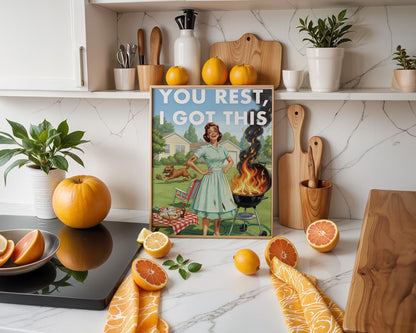 Retro Kitchen Print, Funny 50s Poster, Vintage Cooking Art, Humorous Kitchen Decor, Retro Wall Art Gift Ideas, “I Got This” Print