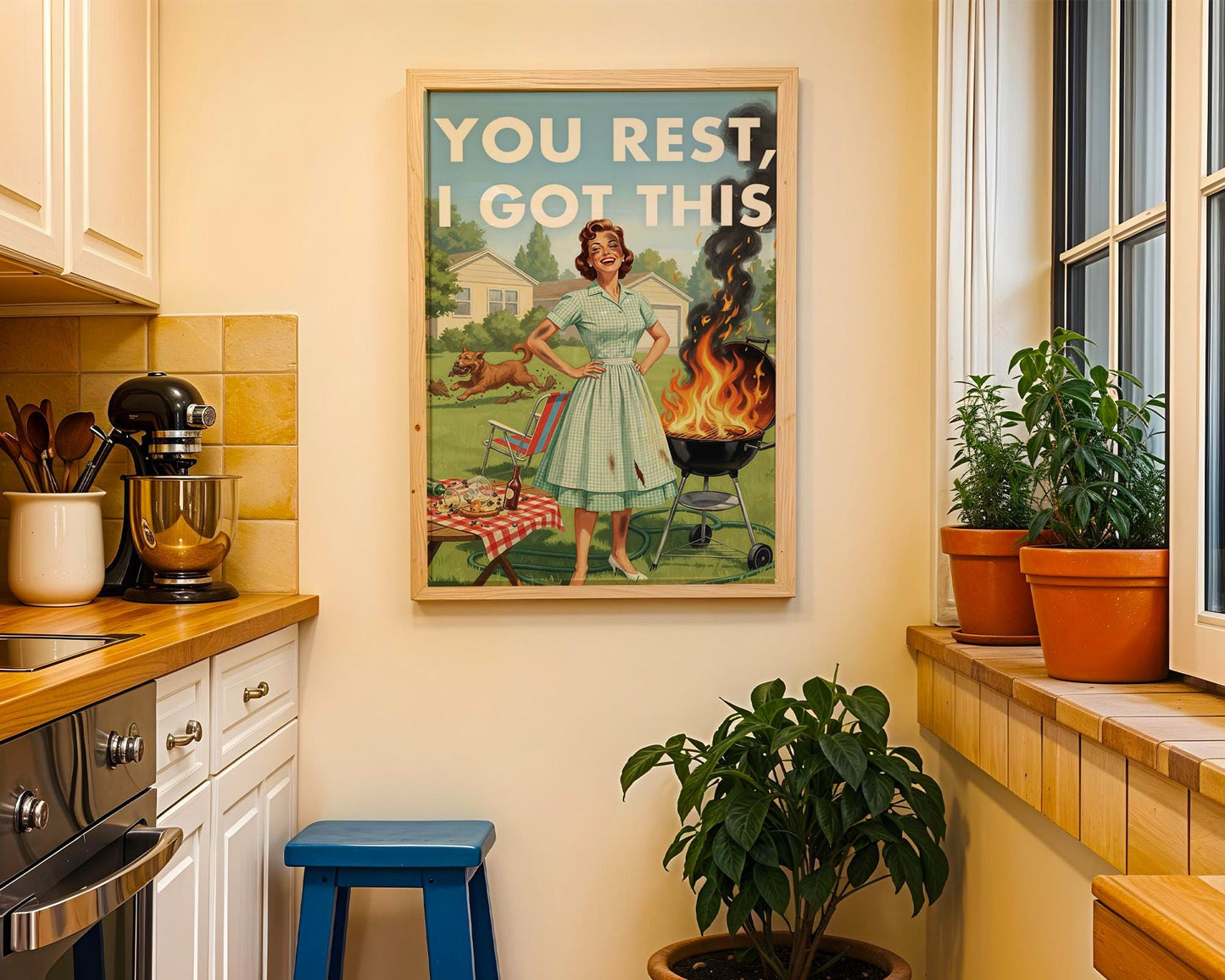 Retro Kitchen Print, Funny 50s Poster, Vintage Cooking Art, Humorous Kitchen Decor, Retro Wall Art Gift Ideas, “I Got This” Print