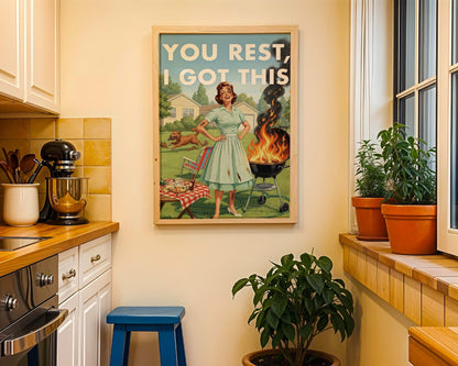 Retro Kitchen Print, Funny 50s Poster, Vintage Cooking Art, Humorous Kitchen Decor, Retro Wall Art Gift Ideas, “I Got This” Print