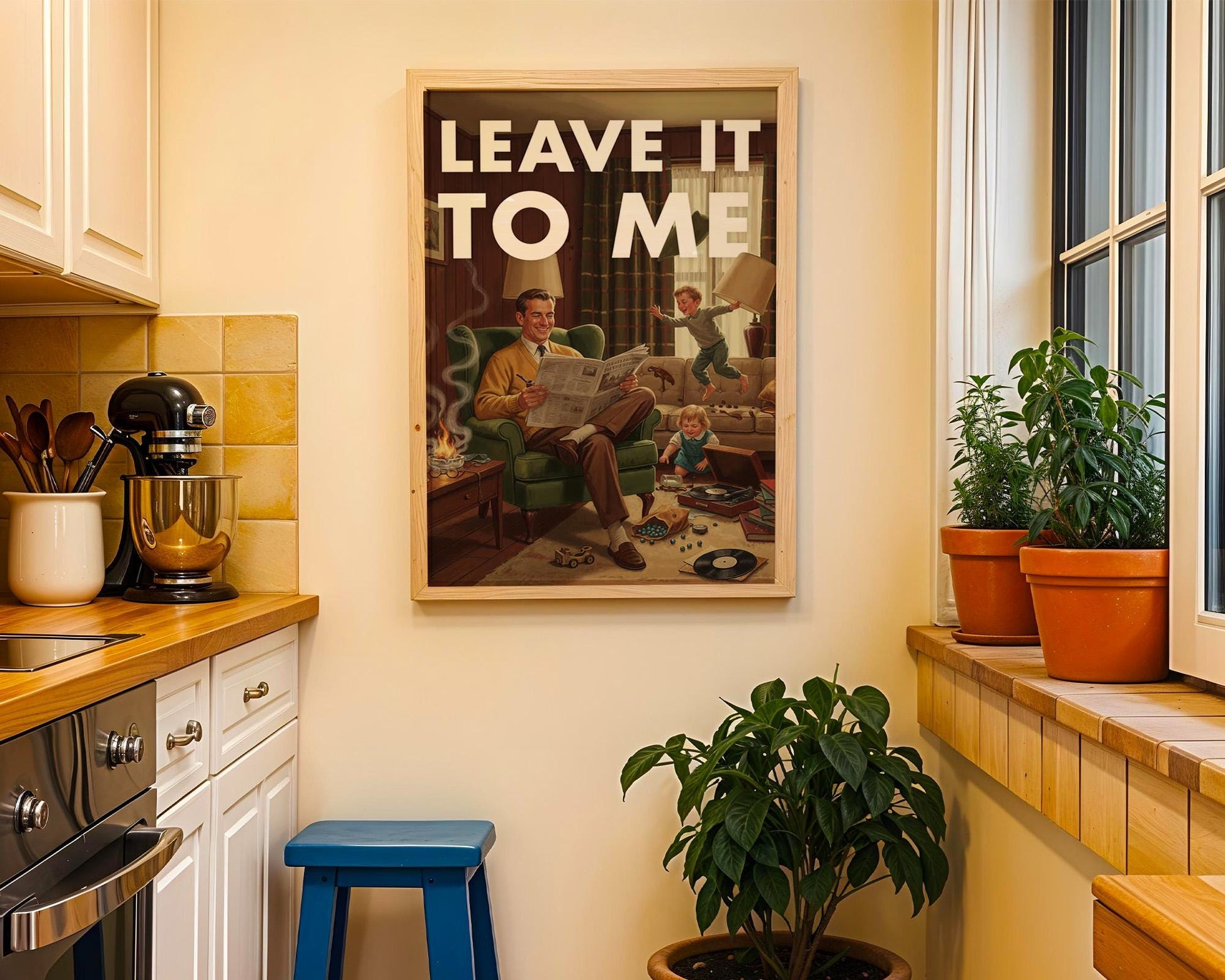 Retro Home Print, Funny 50s Poster, Vintage Home Art, Humorous Ho Decor, Retro Wall Art Gift Ideas, “Leave It To ME” Print, Dad Gift