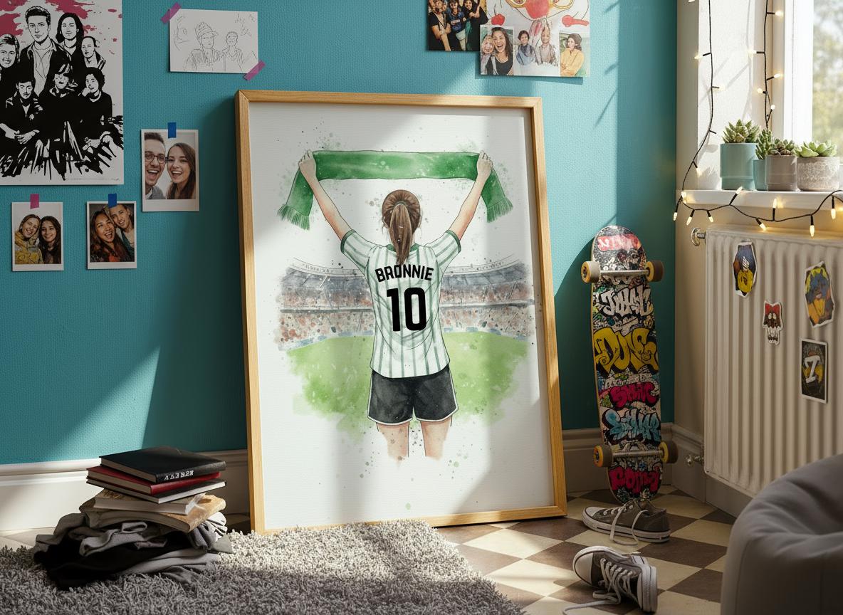Custom Soccer Print for Girls, Personalized Soccer Art, Unique Soccer Decor, Gift for Soccer Lovers, Wall Art, Any Hairstyle, Football Print